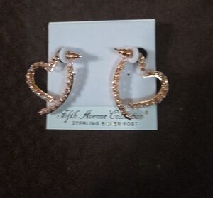 Rhinestone Heart Hoop Earrings - Gold Tone